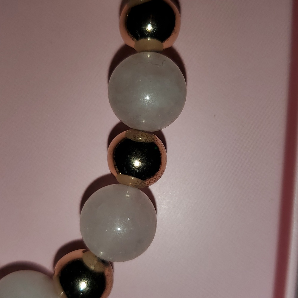 ROSE QUARTZ & Gold Bead Handmade Healing Stretch Bracelet Christmas Gift In Box - Picture 8 of 8